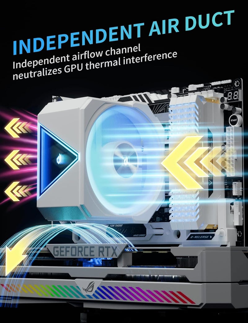 upHere up1 Elite CPU Cooler - 4 Heat Pipes,Infinity ARGB Mirror Top,Quick-Release Fans, Intel LGA1851/1700 & AMD AM5/AM4 Support,Independent Air Duct,1650RPM 68CFM Fan, White,up1 Elite TC4C - Image 3